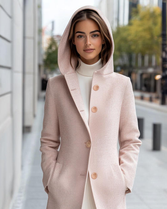 Blush Pink Wool Coat with Hood, Long Custom Tailored Winter Coat for Women, Warm and Elegant Outerwear | 241105