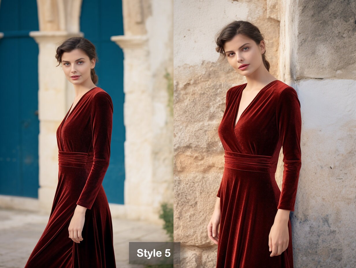 Versatile Velvet Midi Dress | Bridesmaid Dress | Long Sleeves, Self-Tie Belt | Spring & Fall | Custom Handmade | Plus Size Gowns