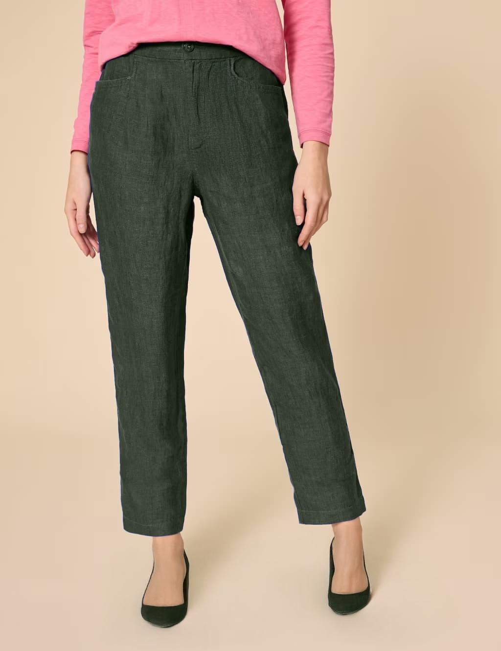 High-Waisted Linen Trousers for Women, Straight Leg Linen Pants with Pockets, Lightweight Summer Pants | SKU.25T11T8C
