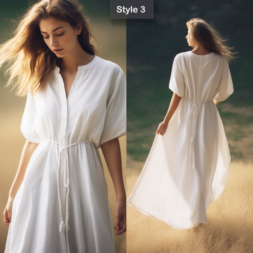 V Neck Linen Shirtdress | Loose Fit & Breathable | Stylish Summer Attire | Linen Dress - Ideal for Mother's Day - Gift for Her | 230809A