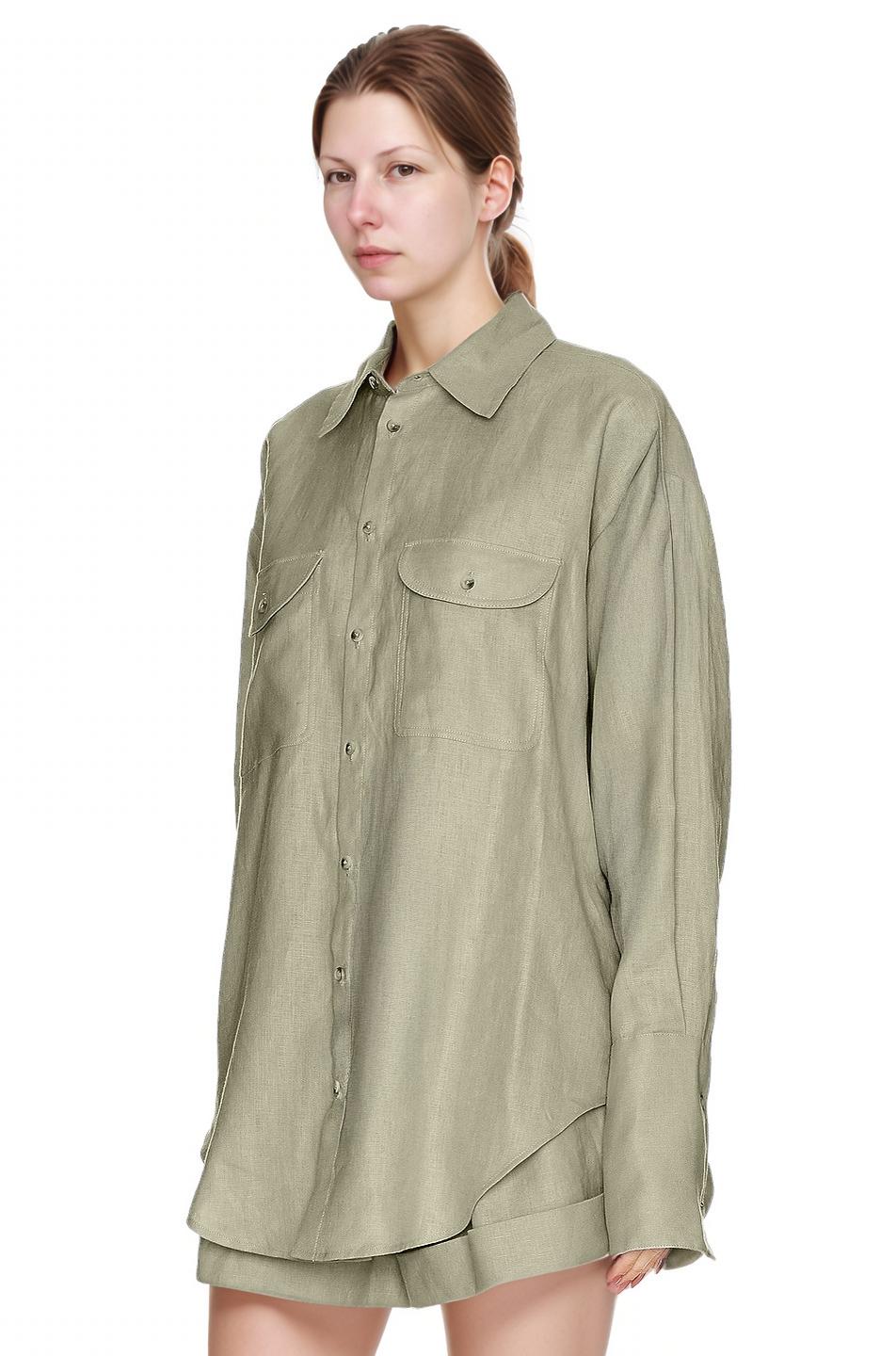 Linen Button Down Shirt Women - Long Sleeve Oversized Blouse with Front Pockets, Casual Lightweight Spring Shirt | SKU.25T22T4N