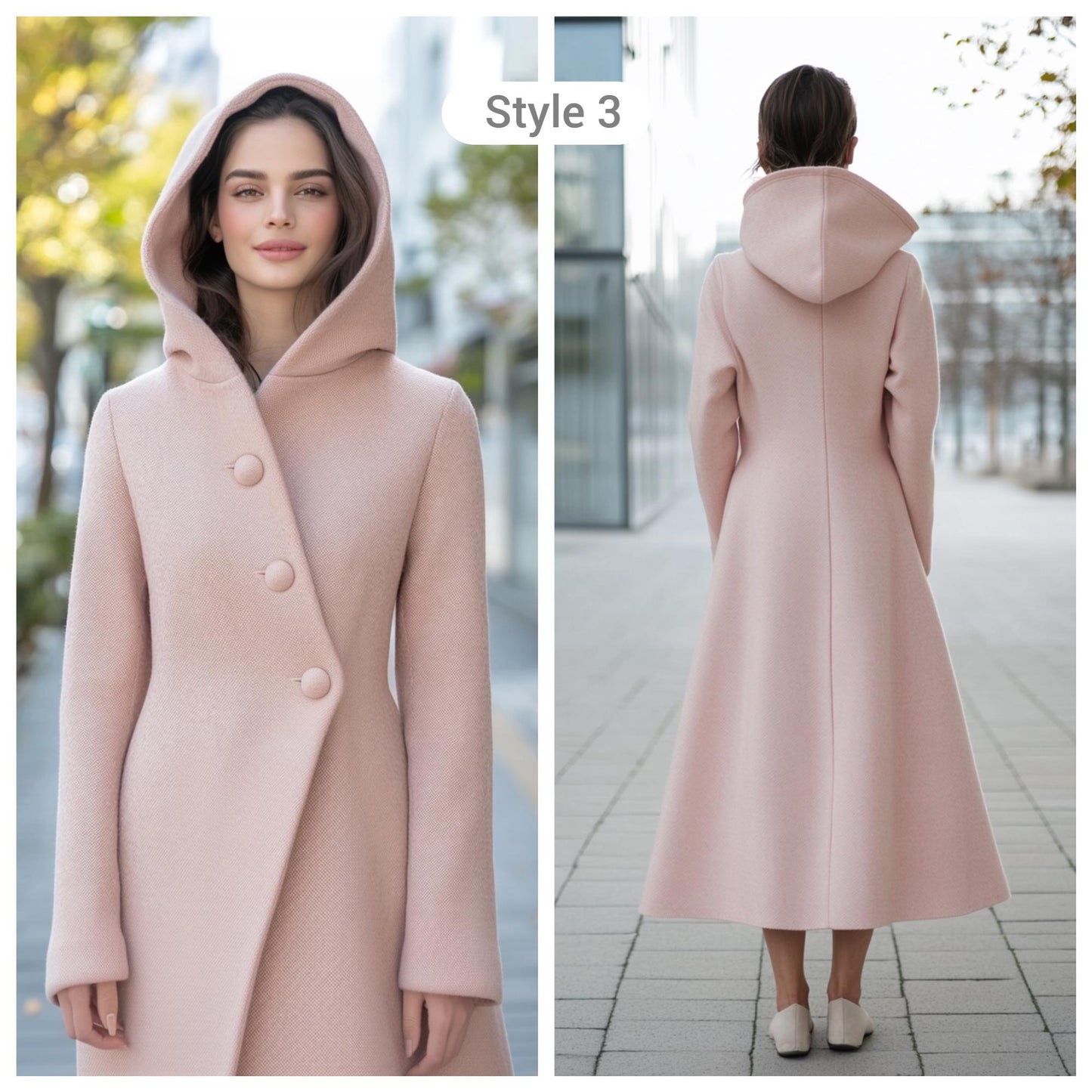 Blush Pink Wool Coat with Hood, Long Custom Tailored Winter Coat for Women, Warm and Elegant Outerwear | 241105