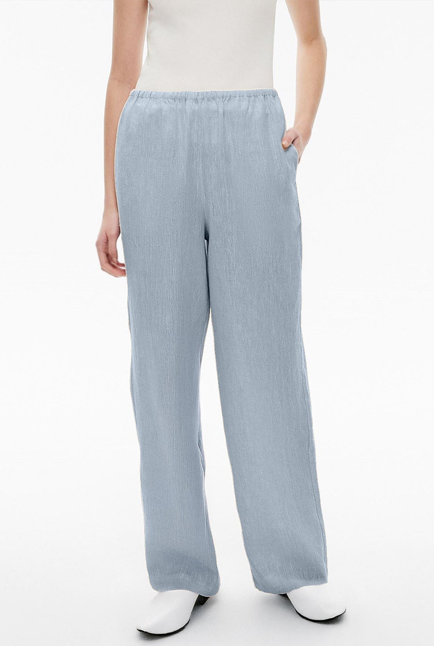 Women's Linen Wide-Leg Pants – Elastic Waist, Casual Loose Fit | SKU.25T11T6G
