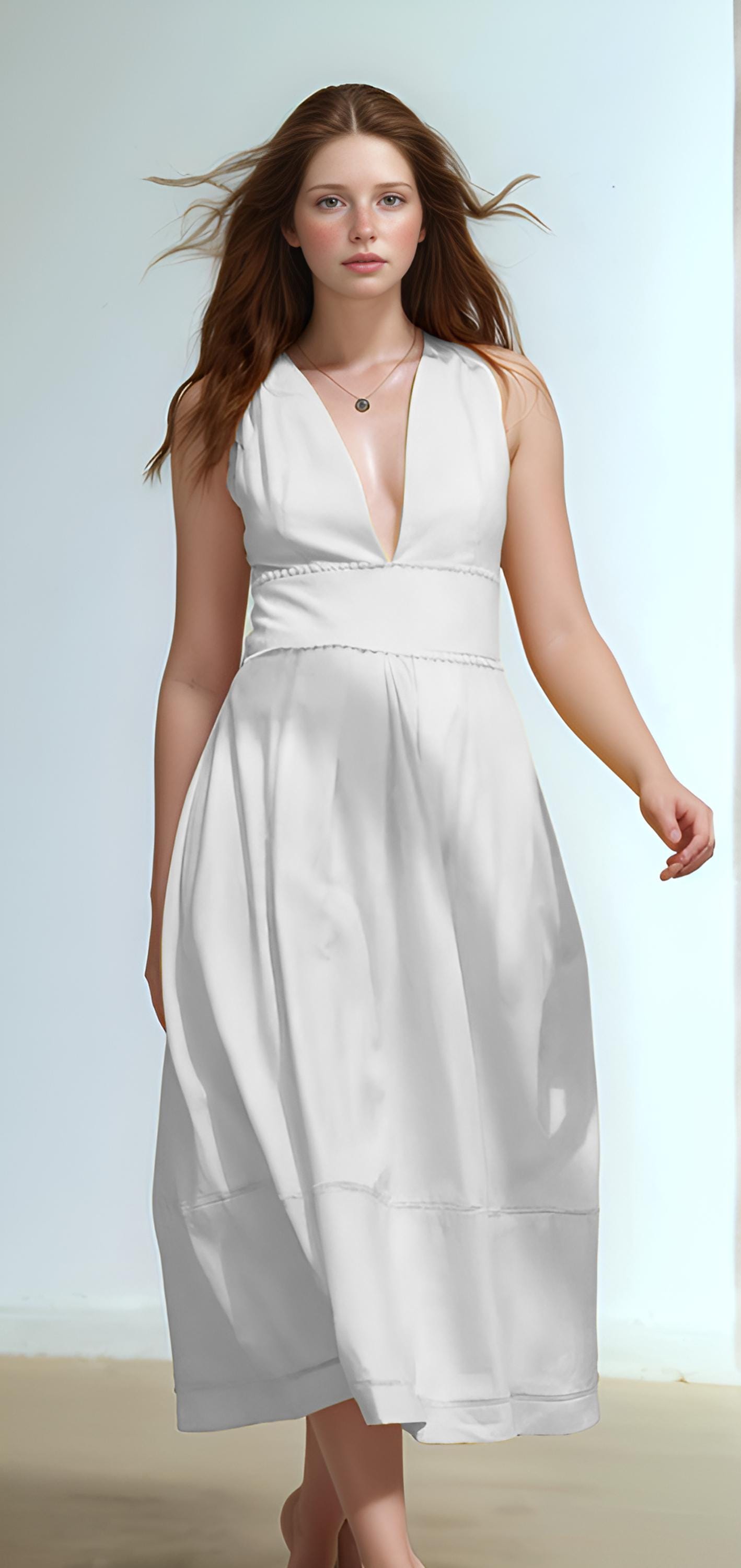 Linen V Neck Maxi Dress - Sleeveless Summer Long Dress, Deep V Front, Minimalist Fit, Soft White Linen Dress for Women | SKU.25T09T5B