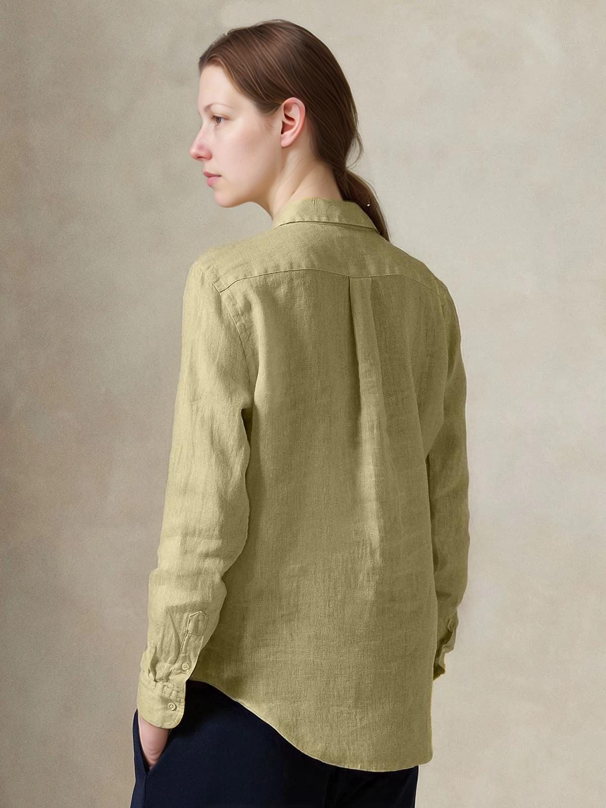 Women's Long Sleeve Linen Shirt - Soft Breathable Natural Fabric, Relaxed Fit Button-Down, Lightweight Casual Blouse | SKU.25T22T5E