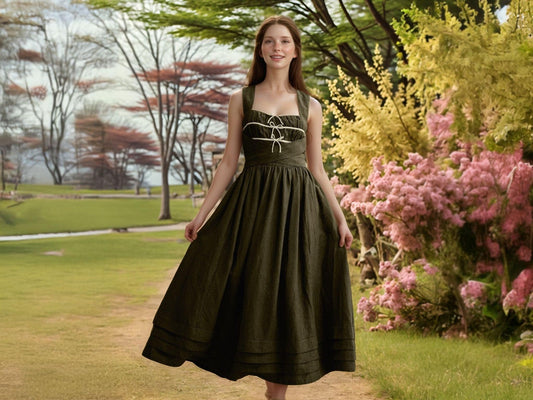 Custom Midi Dress, Sleeveless Corset Fit, Adjustable Bow, Romantic Cottagecore Dress, Spring Summer Outfit| SKU.25T14T6A