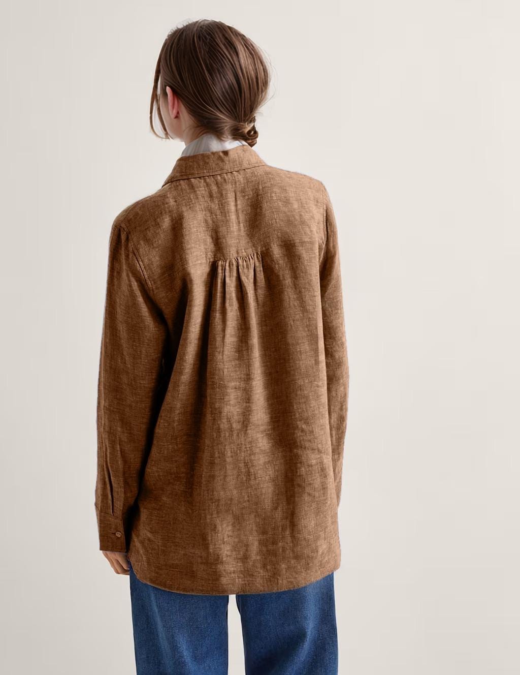Linen Tunic Shirt for Women - Long Sleeve Blouse with Half Button Front, Collared Top with Seam Detail | SKU.25T22T3Y