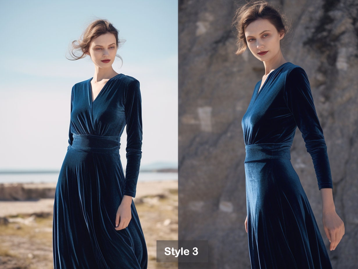 Versatile Velvet Midi Dress | Bridesmaid Dress | Long Sleeves, Self-Tie Belt | Spring & Fall | Custom Handmade | Plus Size Gowns