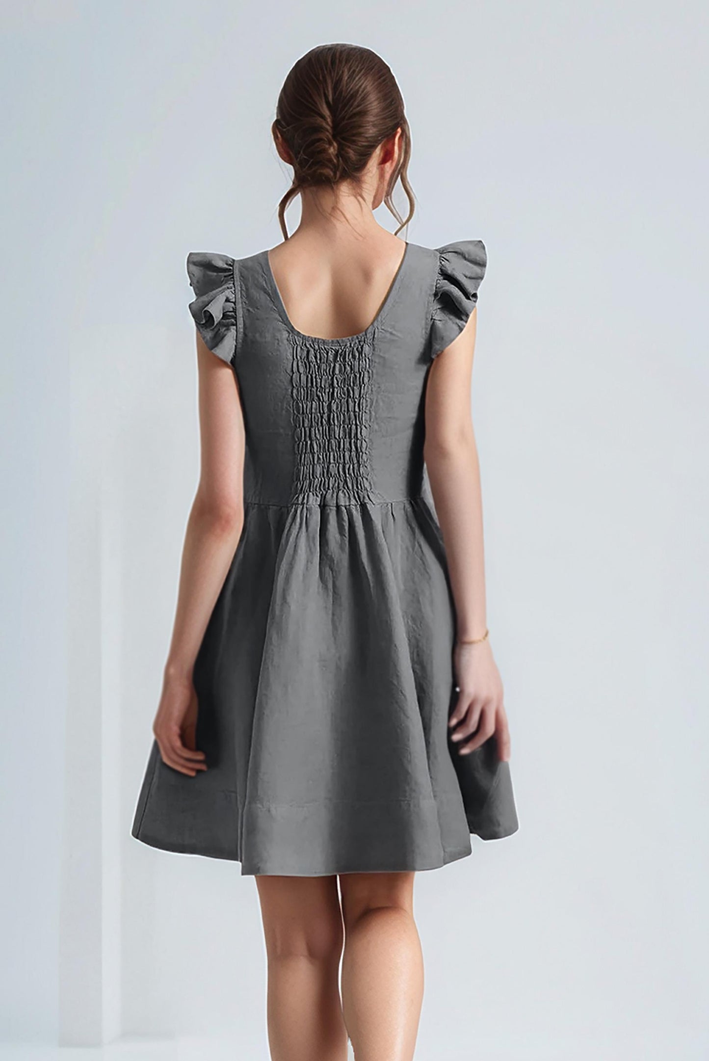 Vintage-Inspired Linen Dress – Elegant Ruffled Cap Sleeve A-Line Dress for Women | SKU.25T11T5I