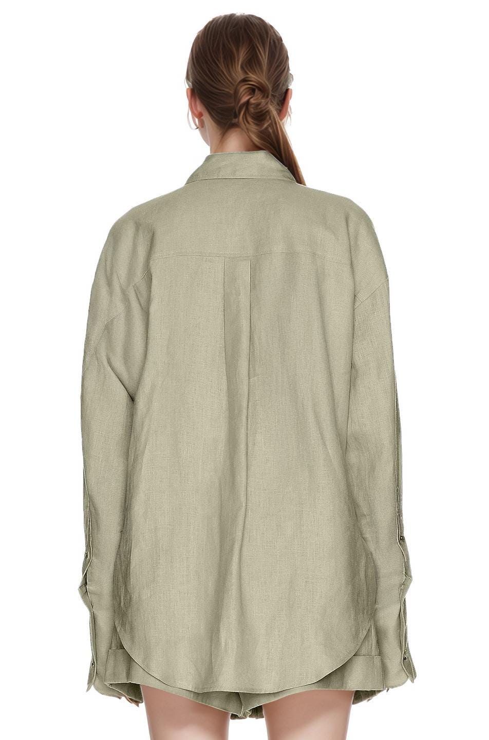 Linen Button Down Shirt Women - Long Sleeve Oversized Blouse with Front Pockets, Casual Lightweight Spring Shirt | SKU.25T22T4N