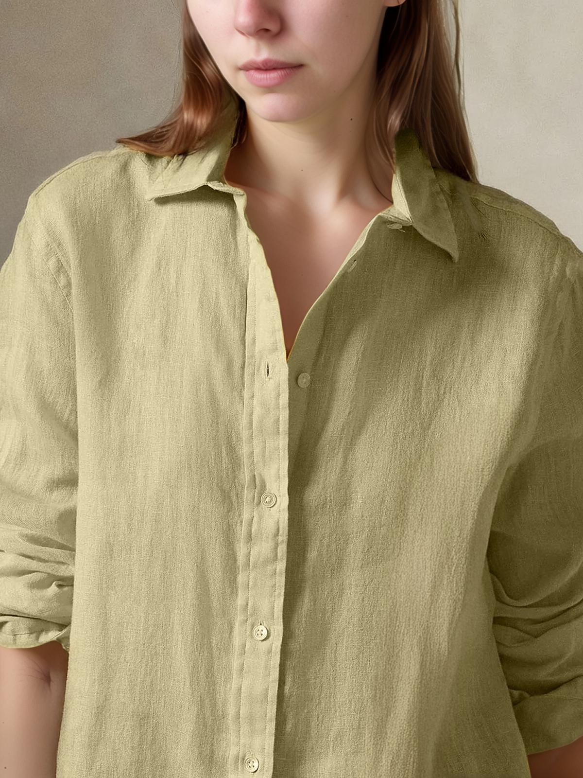 Women's Long Sleeve Linen Shirt - Soft Breathable Natural Fabric, Relaxed Fit Button-Down, Lightweight Casual Blouse | SKU.25T22T5E