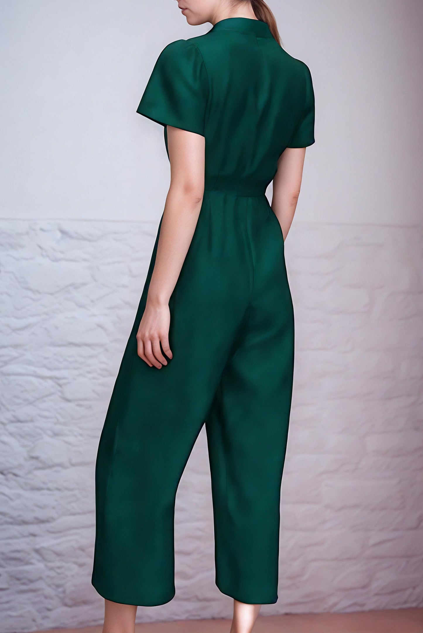 Elegant Satin Wide-Leg Jumpsuit | Short-Sleeve Button-Down Belted Romper  | SKU.25T11T7G