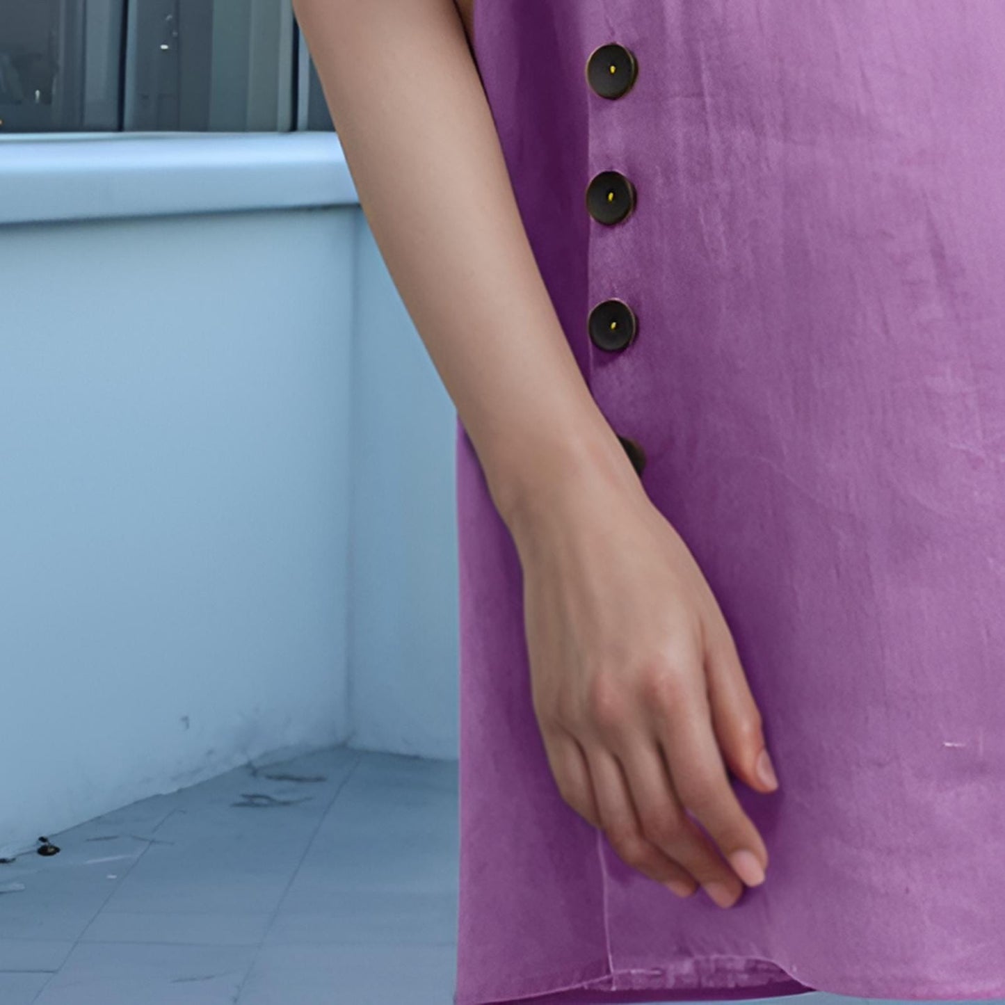 Lavender Linen Button Side Mini Dress - Sleeveless Summer Dress, Minimalist Shift Dress, Casual Linen Dress | SKU.25T10T3E