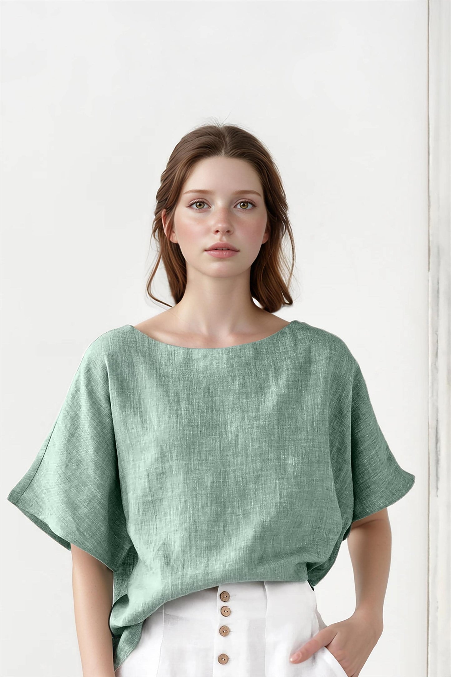 Linen Top Women, Casual Summer Shirt, Soft Linen Blouse, Relaxed Fit, Minimalist Top, Handmade, Breathable Shirt, Custom Size | SKU.25T14T7A