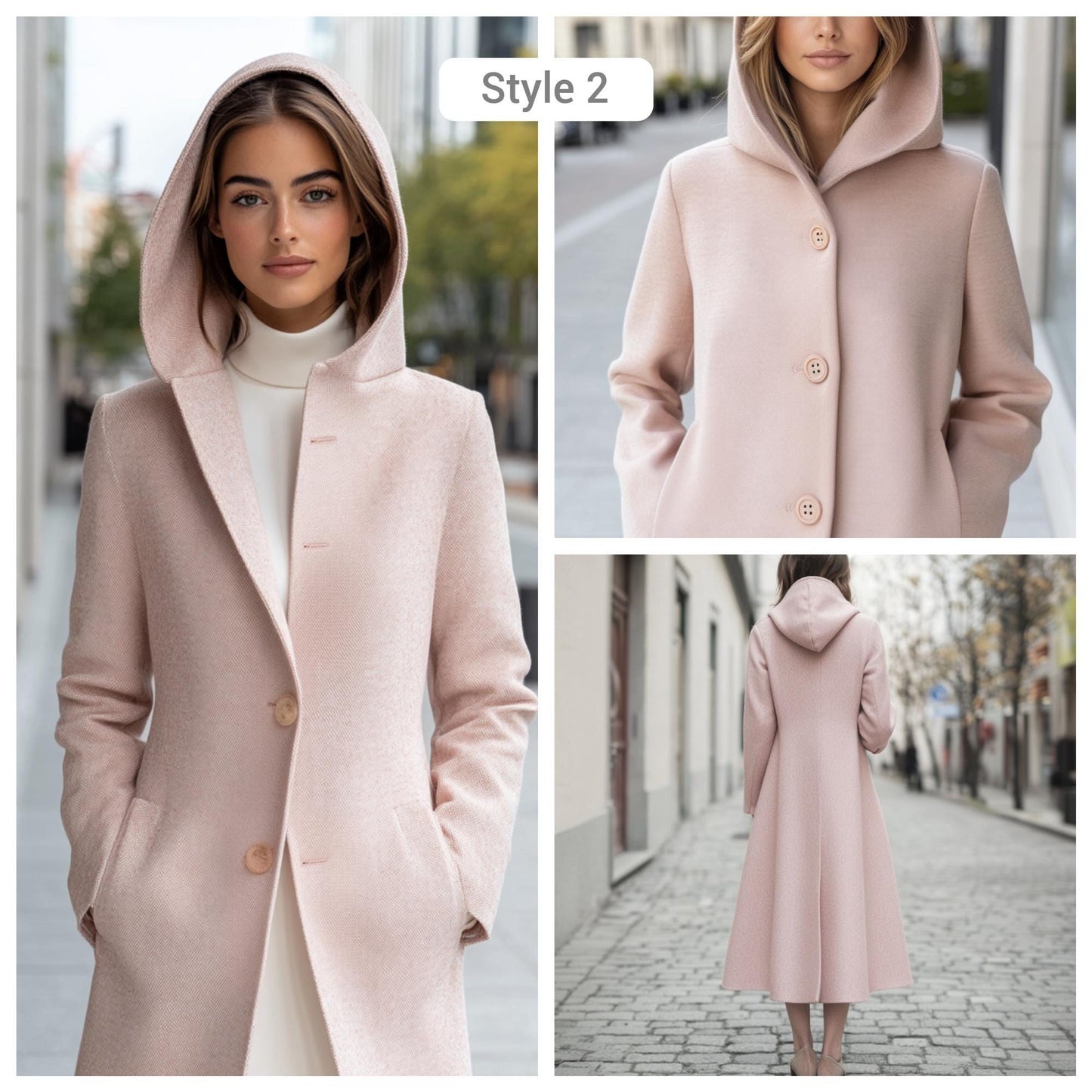 Blush Pink Wool Coat with Hood, Long Custom Tailored Winter Coat for Women, Warm and Elegant Outerwear | 241105