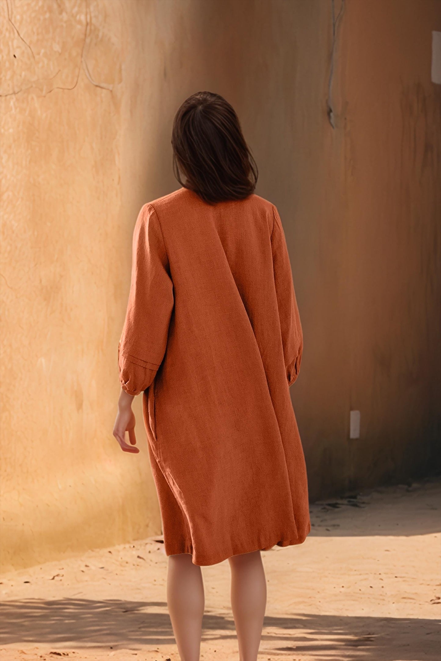 Loose Linen Shirt Dress, Oversized Button Dress, Casual Long Sleeve Dress, Minimalist Fall Dress, Women's Tunic Dress | SKU.25T14T6U