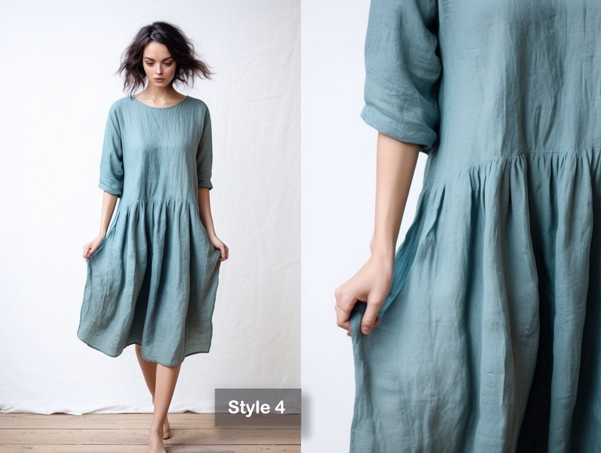 Women's Fashion for Casual Elegance | Linen Circle Dress with Pockets | Knee-Length Skater Dress | Customizable | Personalizable | 230807B