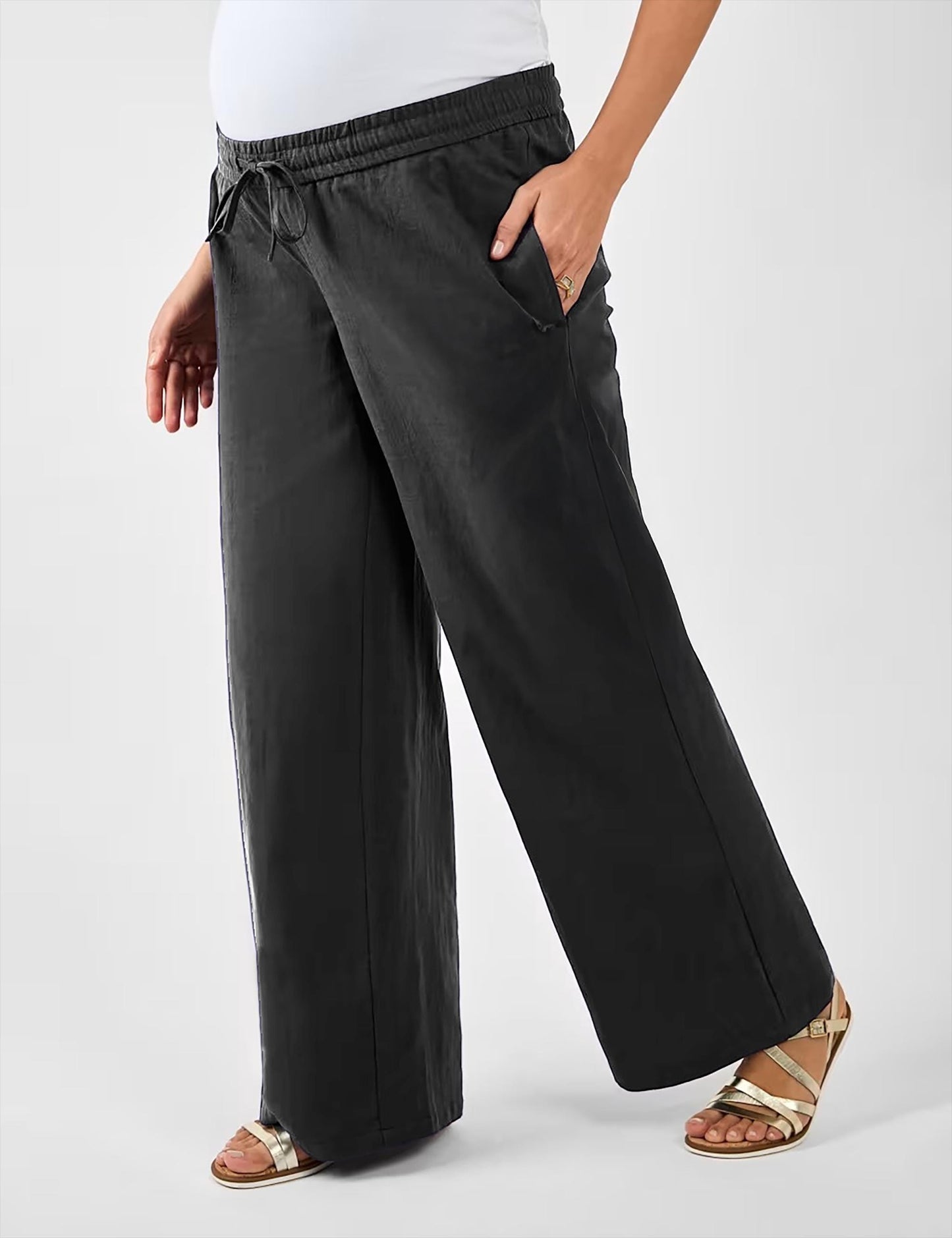 Maternity Wide-Leg Trousers with Linen – Comfortable Pregnancy Pants for Women | SKU.25T11CNb