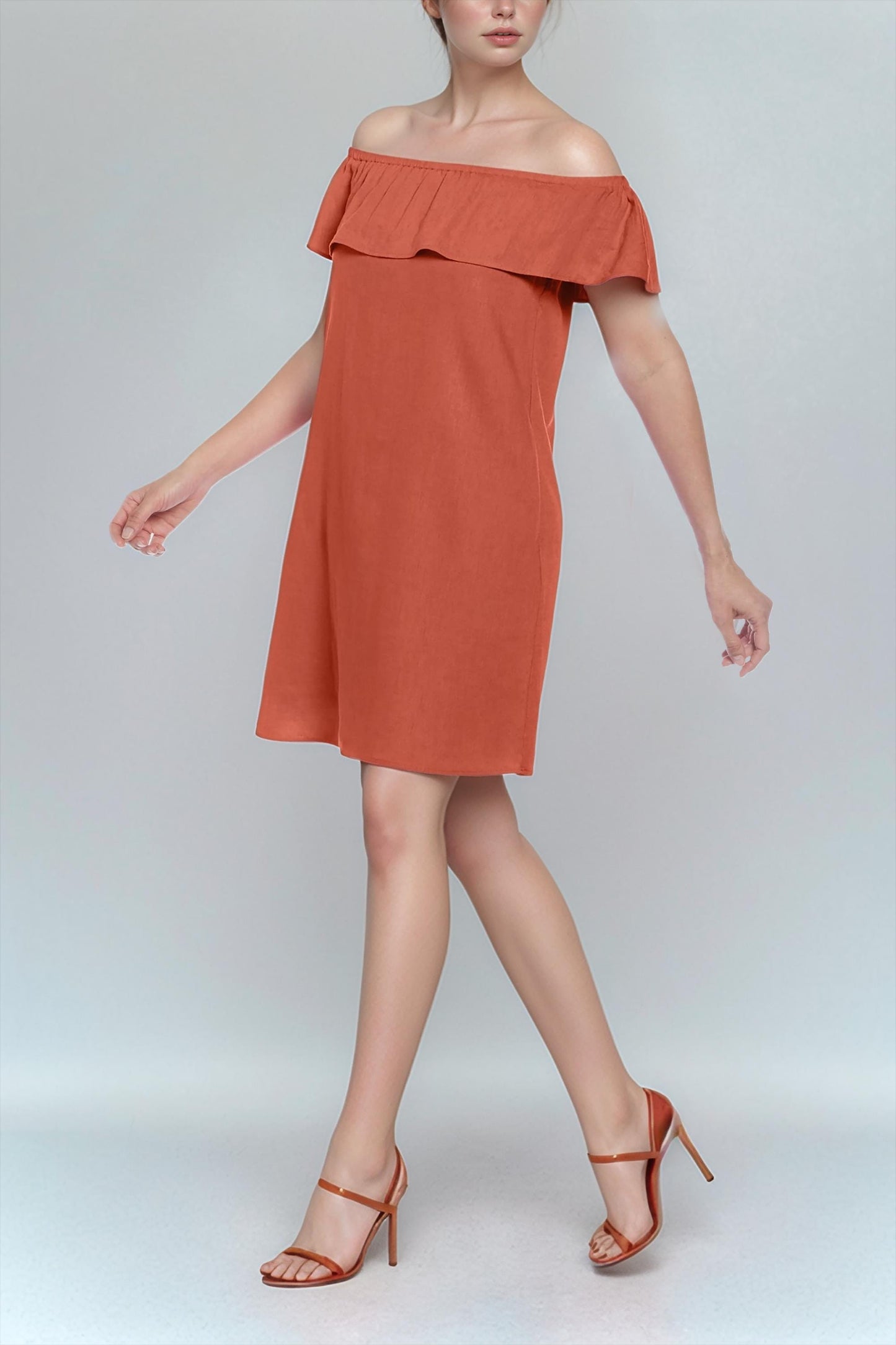 Off-Shoulder Linen Dress – Casual Summer Dress for Women, Boho Chic Loose Fit | SKU.25T11CN