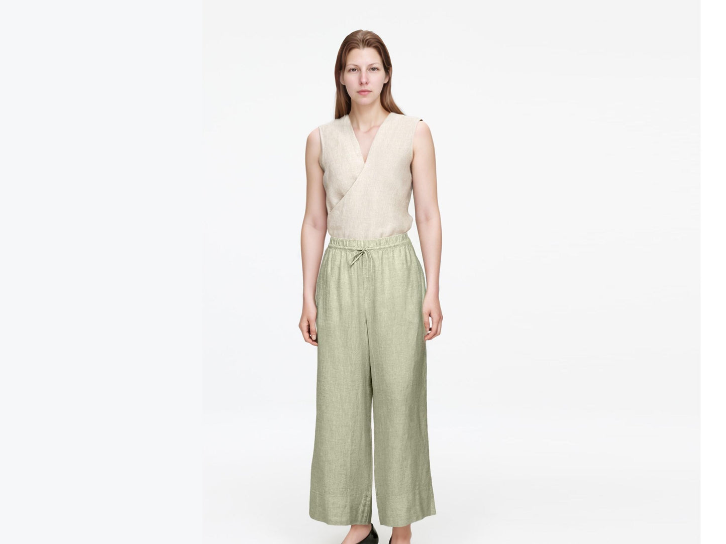 Linen Cropped Wide Leg Pants - Relaxed Fit, Elastic Waist, Drawstring, Lightweight, Casual Summer Trousers with Pockets| SKU.25T22T5Q