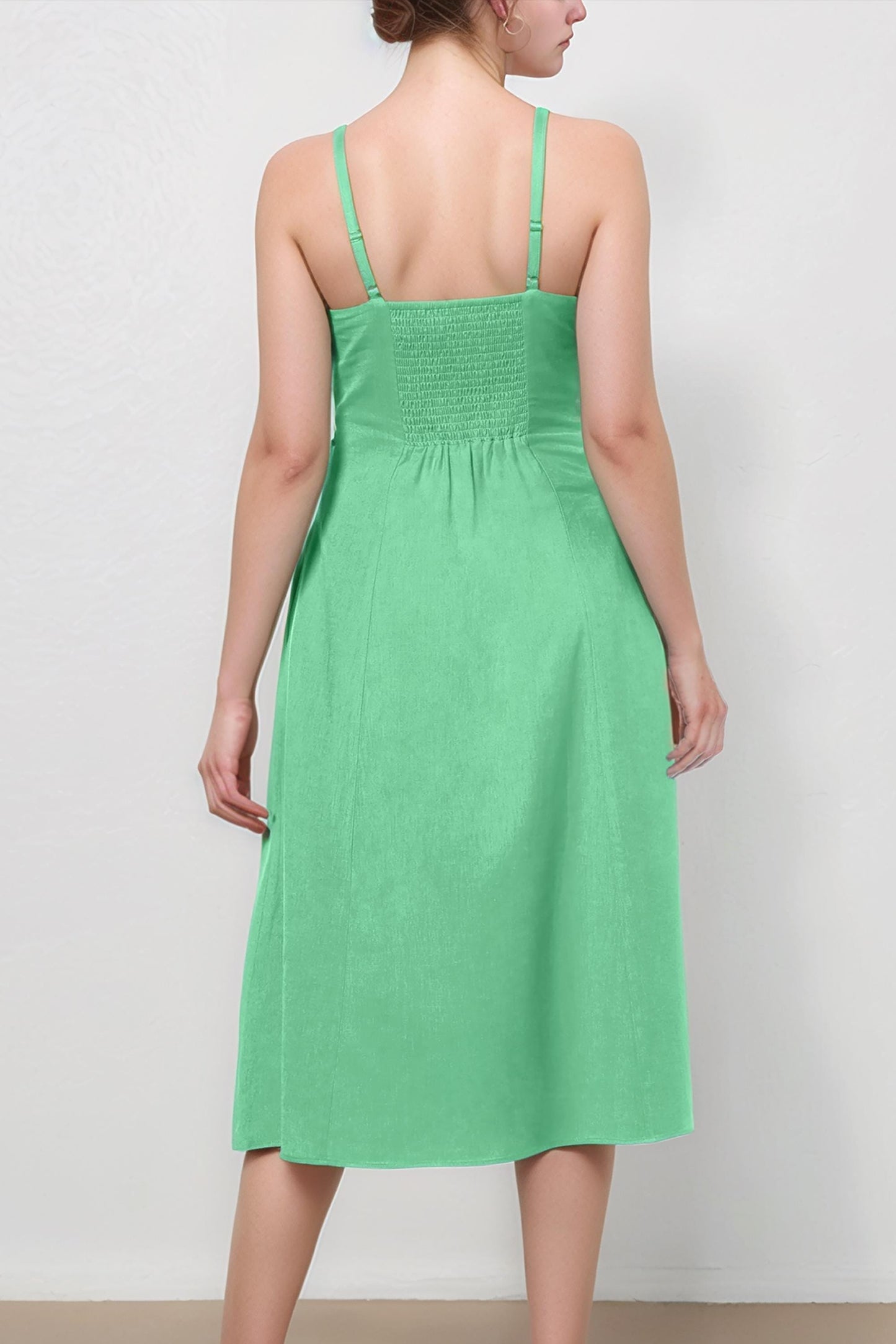 Linen Blend Thin Strap Midi Dress – Elegant Summer A-Line Dress for Women | SKU.25T11CNa