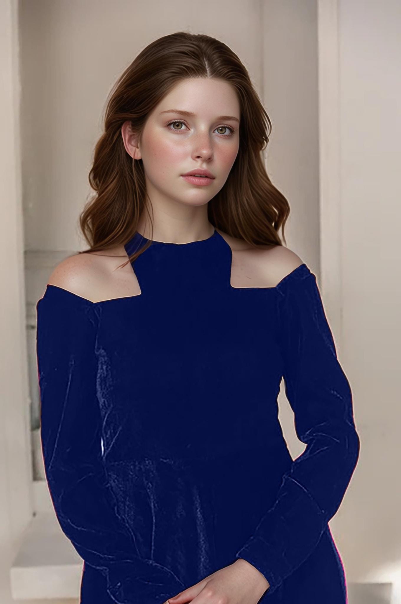 Dark Plum Velvet Midi Dress – Off Shoulder Long Sleeve Fit and Flare Party Dress for Women | SKU.24T17T5H
