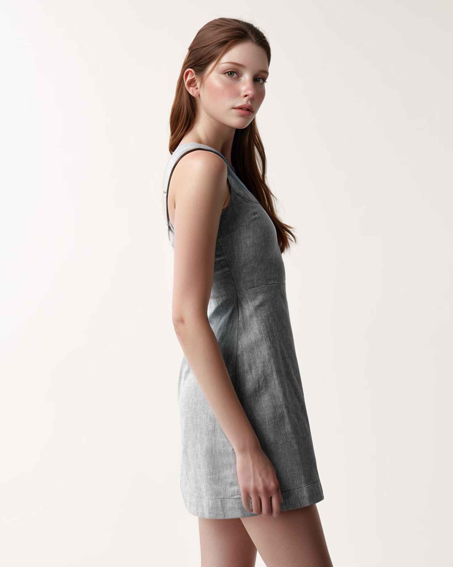 Custom Linen Mini Dress – Elastic Linen Short Dress with Square Neckline, Summer Casual Fit, Made to Order | SKU.25T15T5N