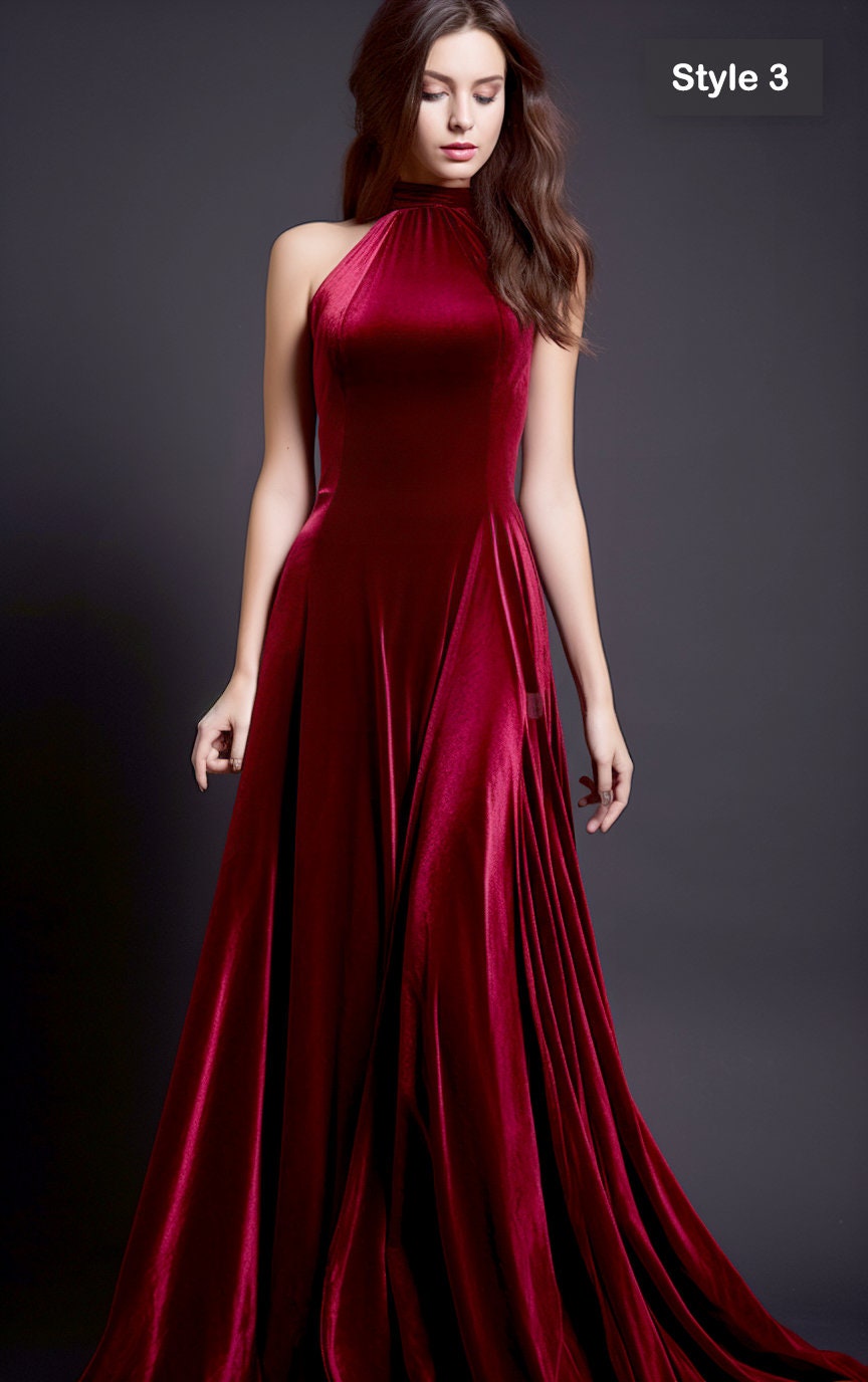 Custom Maroon Velvet Maxi Dress - Retro Glam Bridesmaid Gown and Refined Craftsmanship - Infuse Vintage Elegance for a Truly Timeless Look