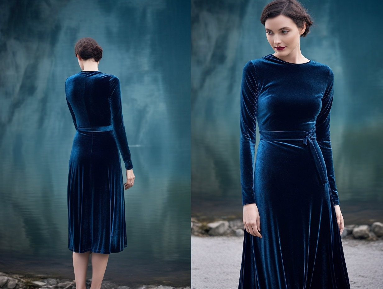 Velvet Midi Dress with Long Sleeves | Versatile Crew Neck Design | Closed Back | Includes Self-Tie Belt | Below Knee Length | Fall Fashion
