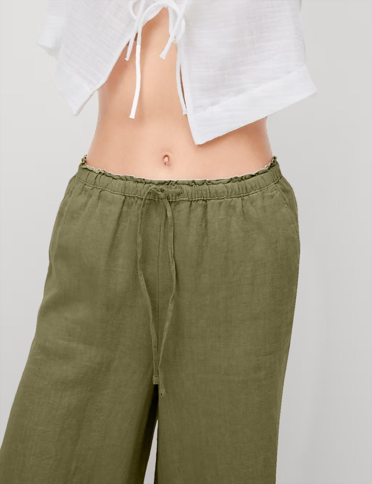 Wide Leg Linen Palazzo Pants | High Waist Linen Trousers | Loose Fit Summer Pants | Drawstring Linen Pants with Pockets | SKU.25T11T8A