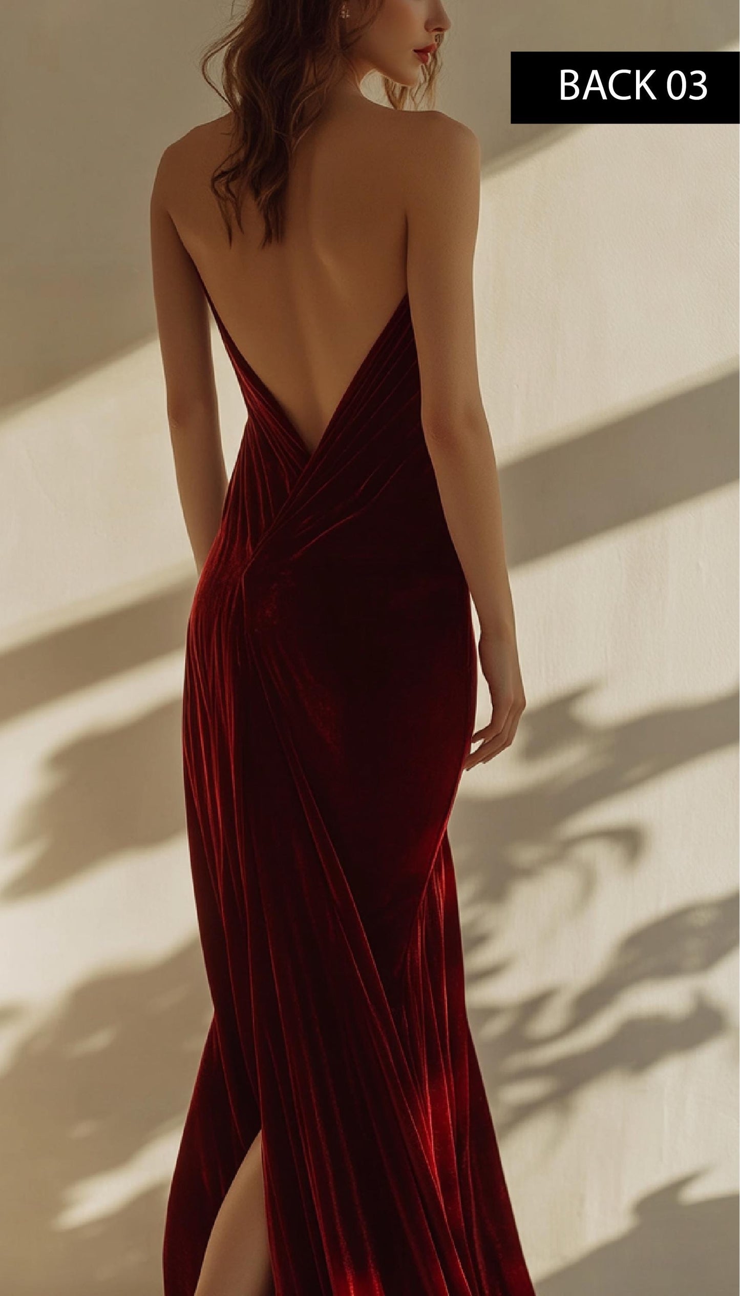 Burgundy Bridesmaid Velvet Dress | Floor-Length Dress | Low Back Dress with Side Slit | Elegant dress