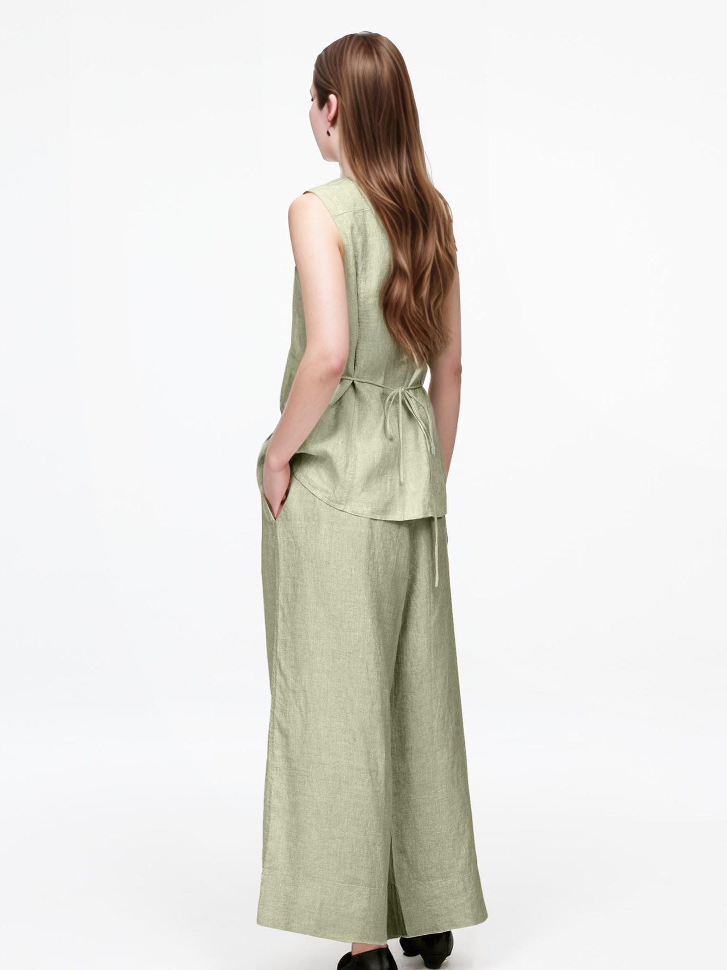 Linen Cropped Wide Leg Pants - Relaxed Fit, Elastic Waist, Drawstring, Lightweight, Casual Summer Trousers with Pockets| SKU.25T22T5Q