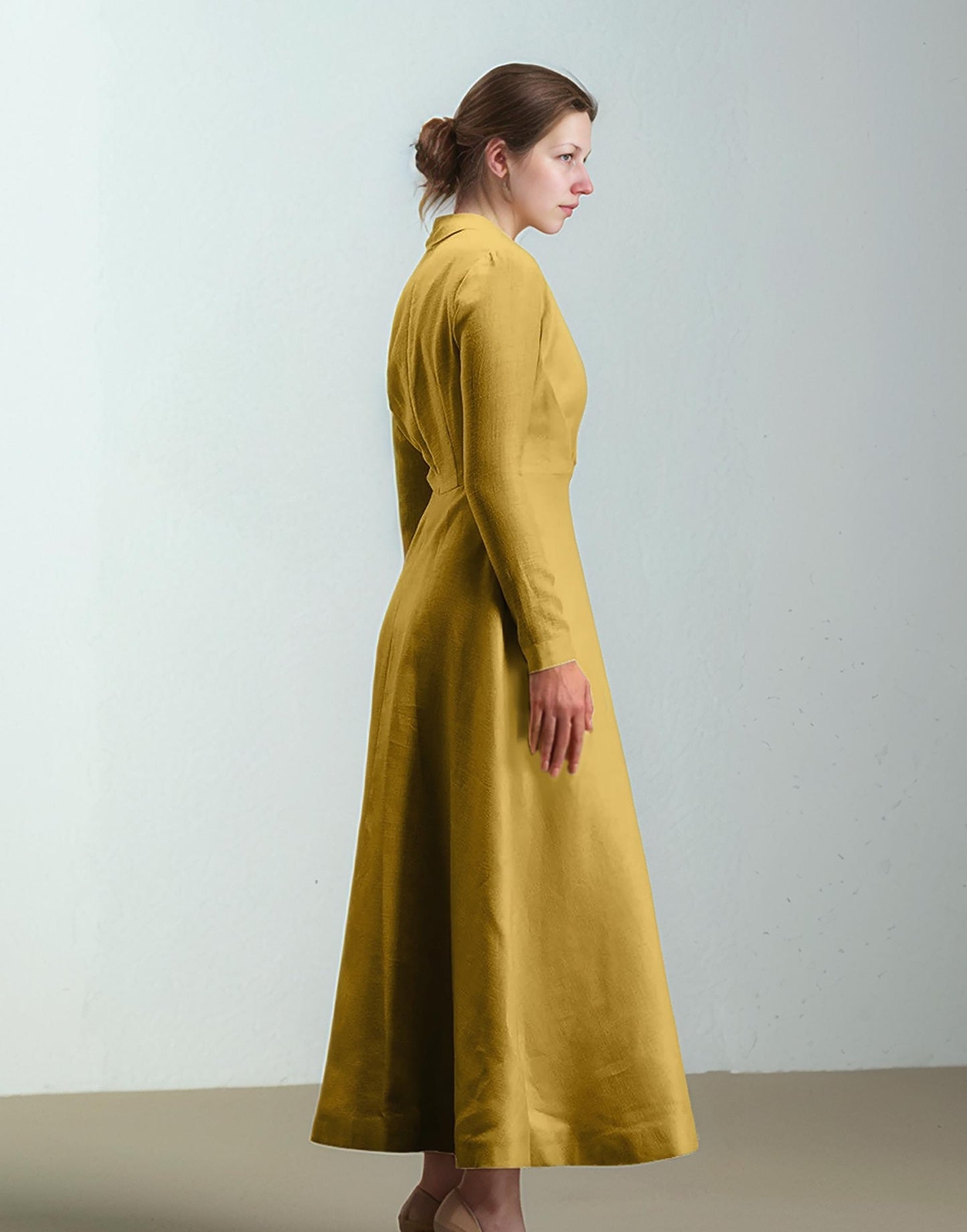 Elegant Linen Maxi Dress with Long Sleeves, Wrap V-Neck, Flowy A-Line Silhouette - Custom Fit, Timeless Style | SKU.25T15T4E