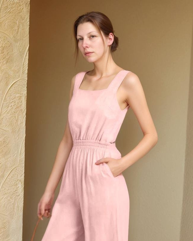 Elegant Pink Sleeveless Jumpsuit – Women’s Casual & Chic Wide-Leg Outfit | SKU.25T11T7D