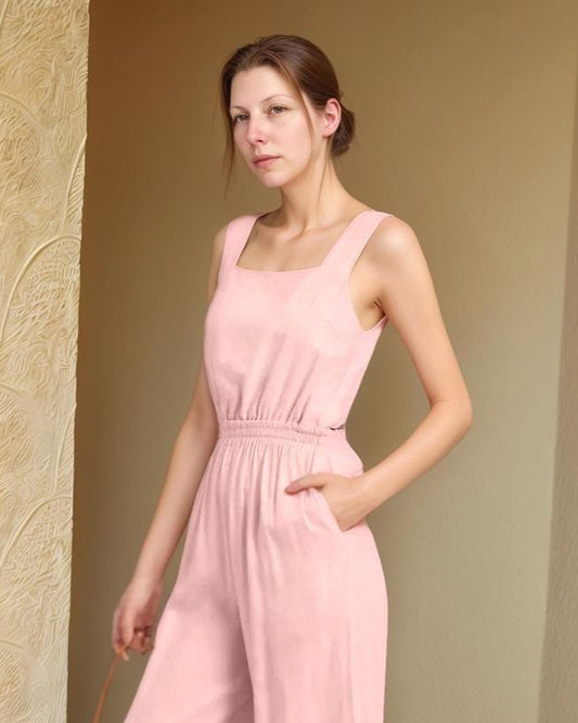 Elegant Pink Sleeveless Jumpsuit – Women’s Casual & Chic Wide-Leg Outfit | SKU.25T11T7D