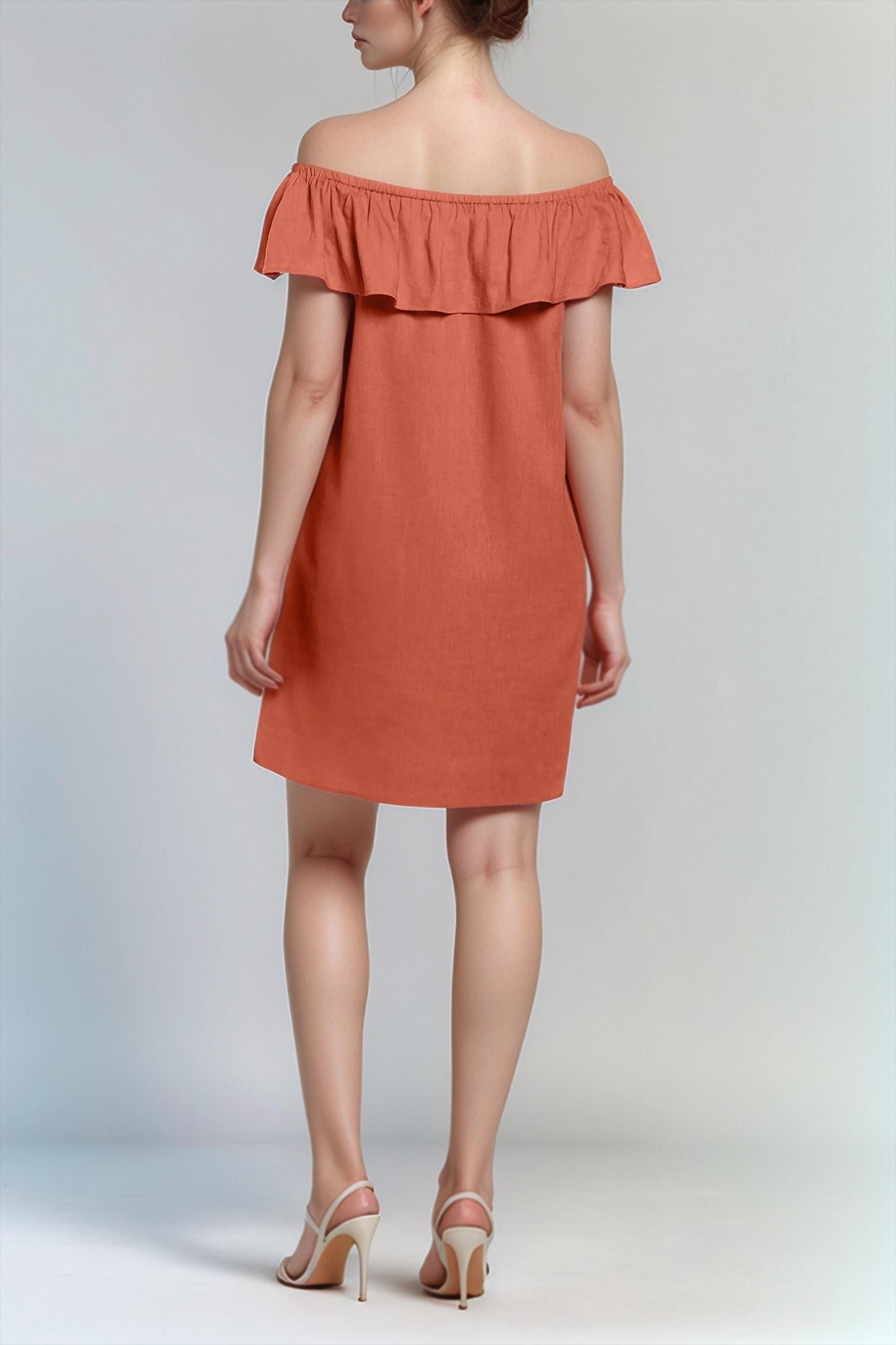 Off-Shoulder Linen Dress – Casual Summer Dress for Women, Boho Chic Loose Fit | SKU.25T11CN
