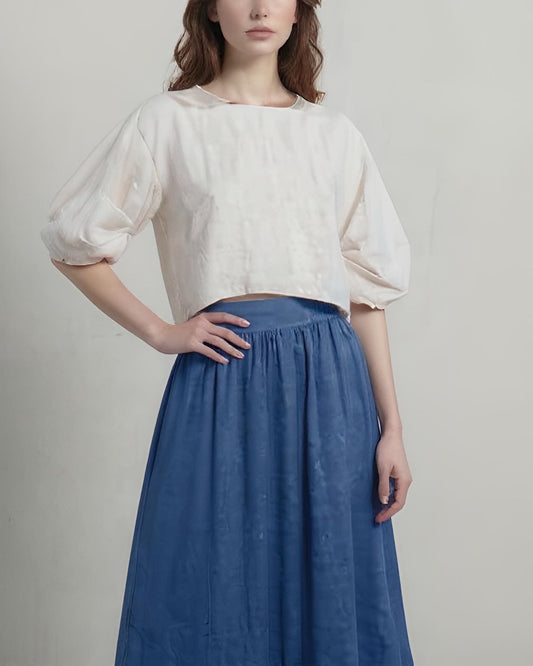 Linen Crop Top for Women – Puff Sleeve Blouse, Natural Fabric, Casual Loose Fit Summer Shirt | SKU.25T15T5Y