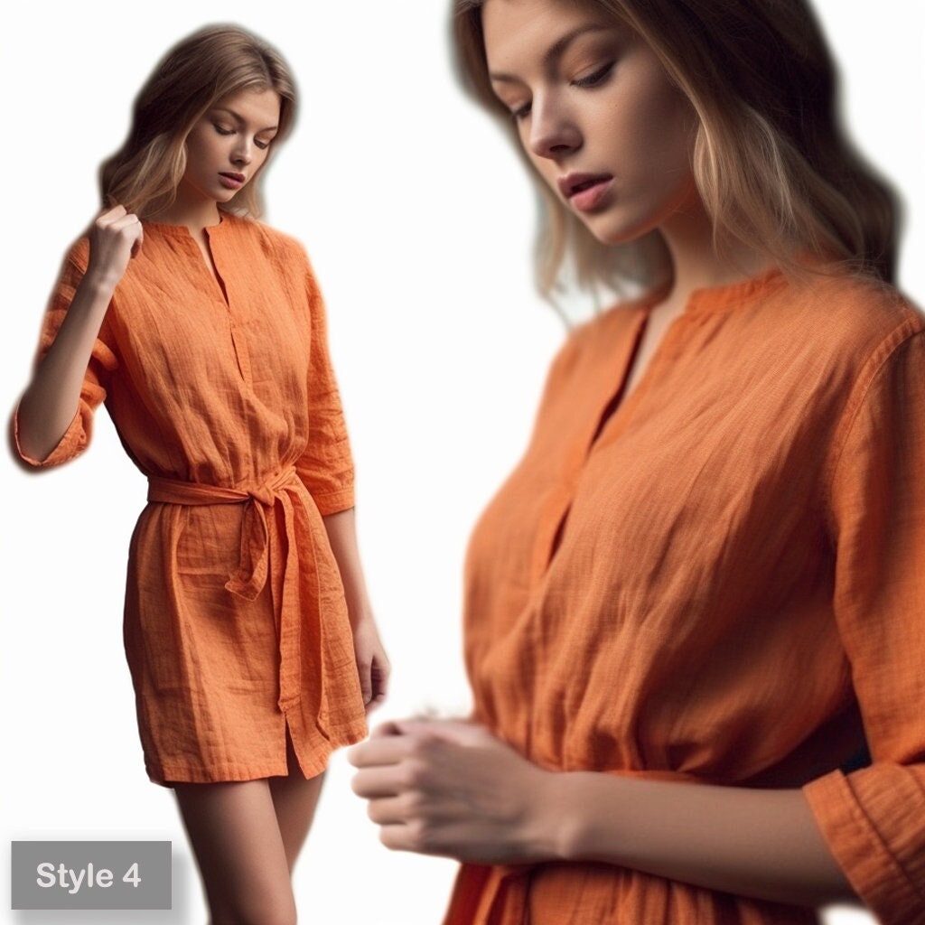 Short Linen Bridesmaid Dress | Mini Linen Wrap Dress with Pockets | Mustard | Modest and Wedding Guest Dress | Personalizable | 230510A