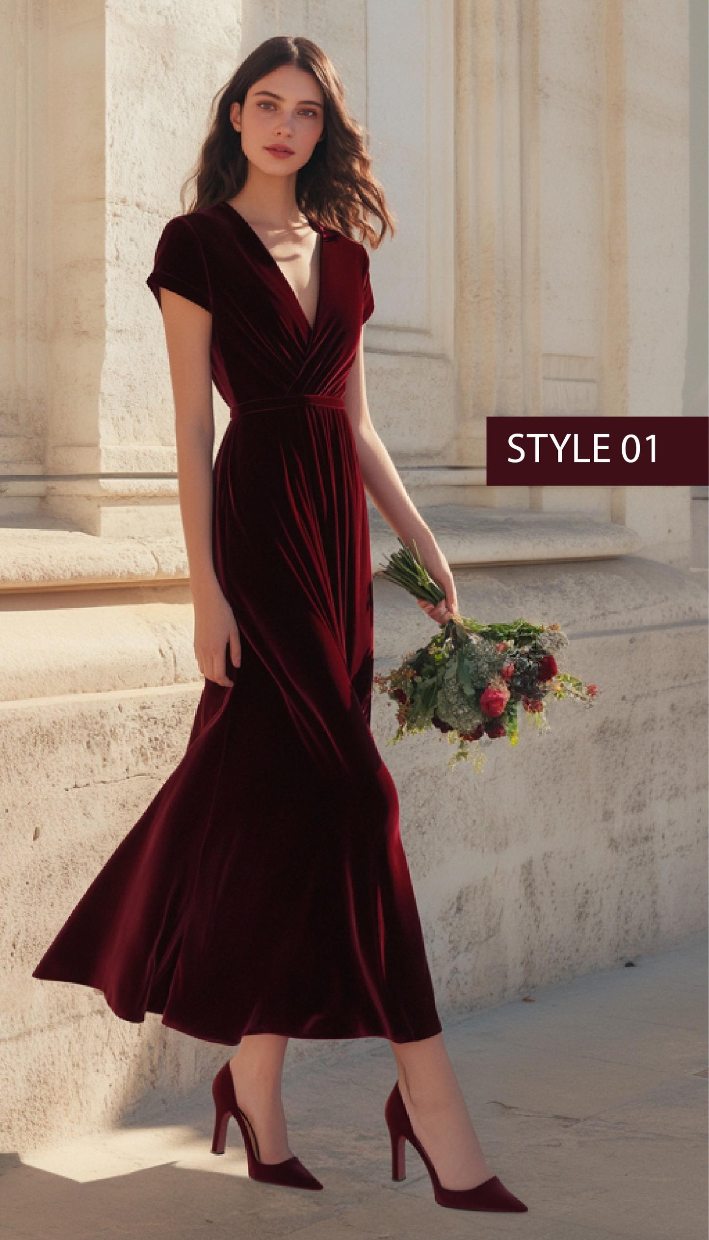 Velvet Bridesmaid Dress | Elegant Red Maxi Gown, Formal with Slit