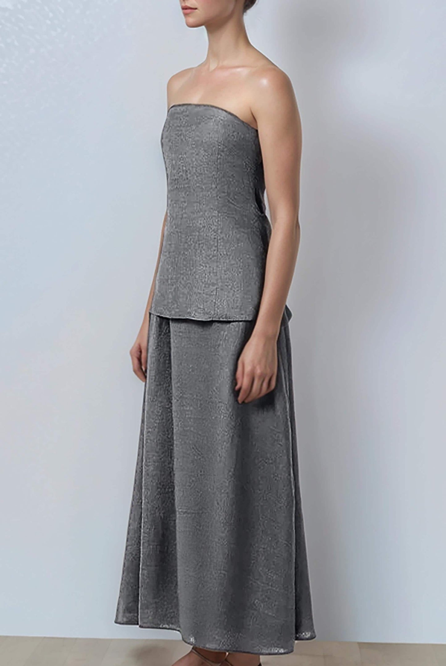 Custom Grey Strapless Maxi Dress, Sleeveless Summer Linen Look Dress for Women, Minimalist Formal | SKU.25T14T5C
