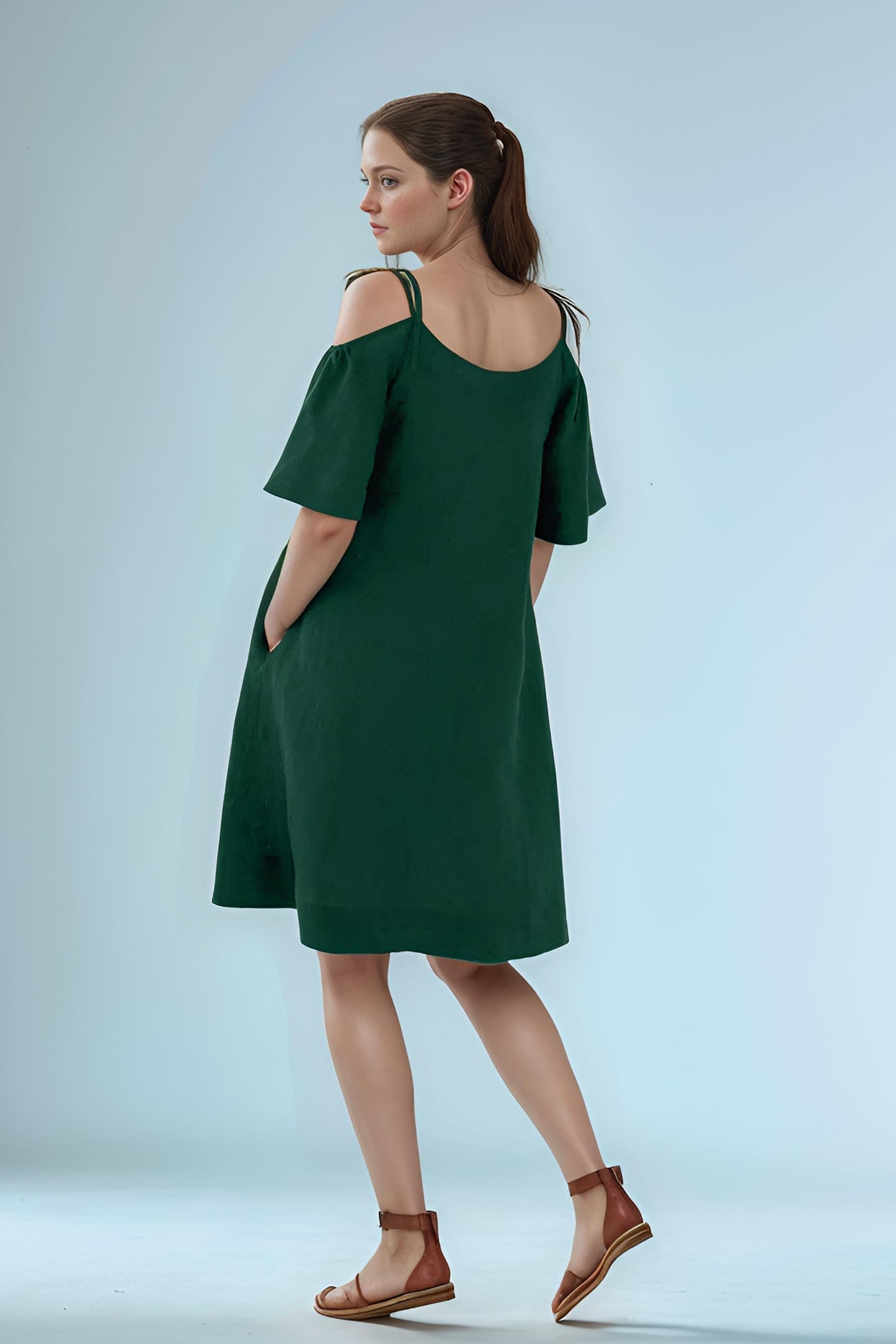 Women's Cold Shoulder A-Line Dress – Flowy Summer Midi Dress with Ruffle Sleeves | SKU.25T09T7A