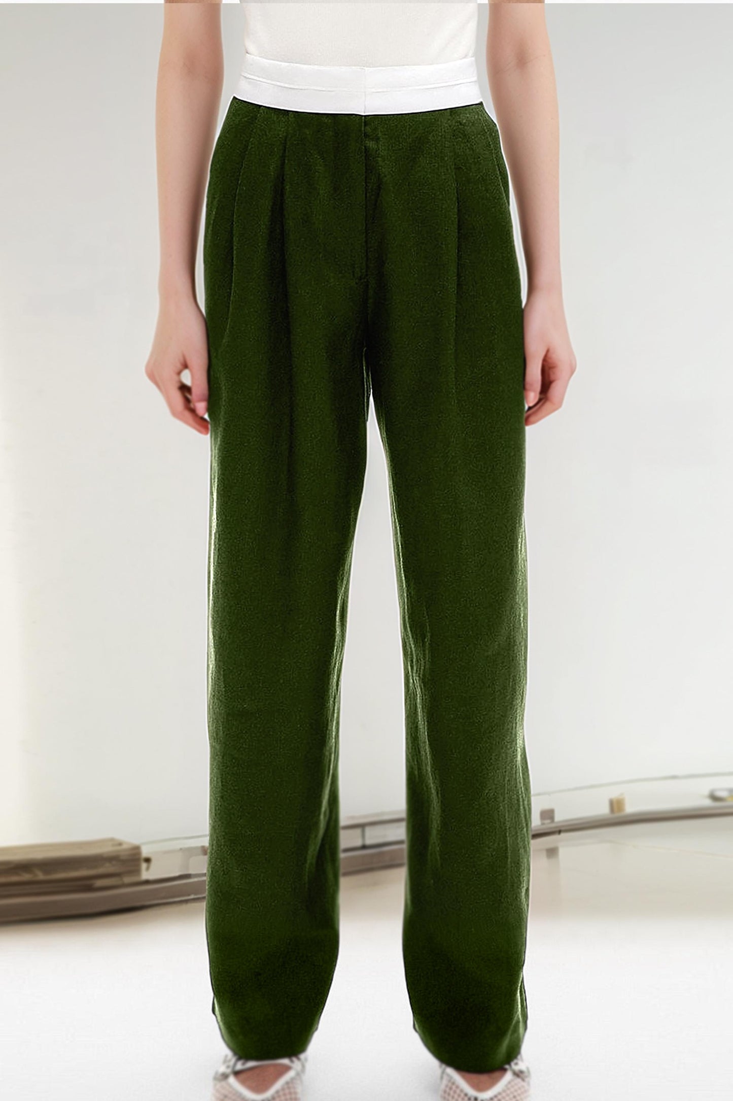 Chic High-Waisted Wide-Leg Pants – Elegant Green Trousers for Women | SKU.25T11T6G2