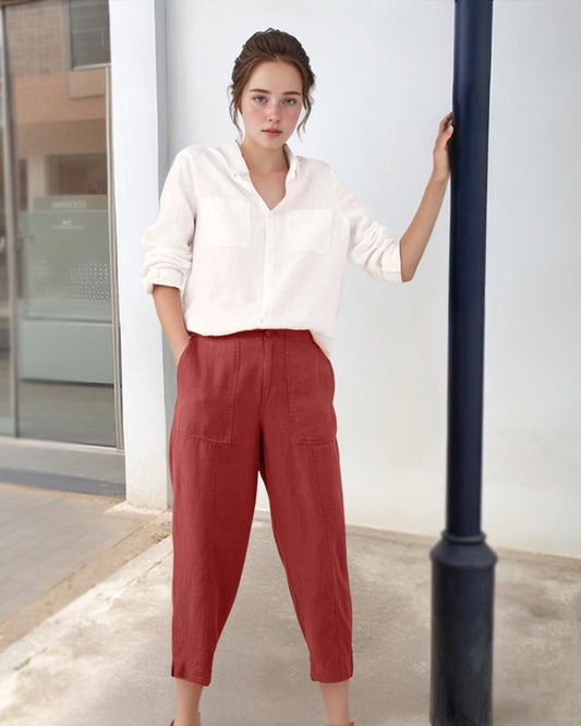 Pure Linen Straight Leg Cropped Trousers – Casual & Breathable Summer Pants | SKU.25T11CNc
