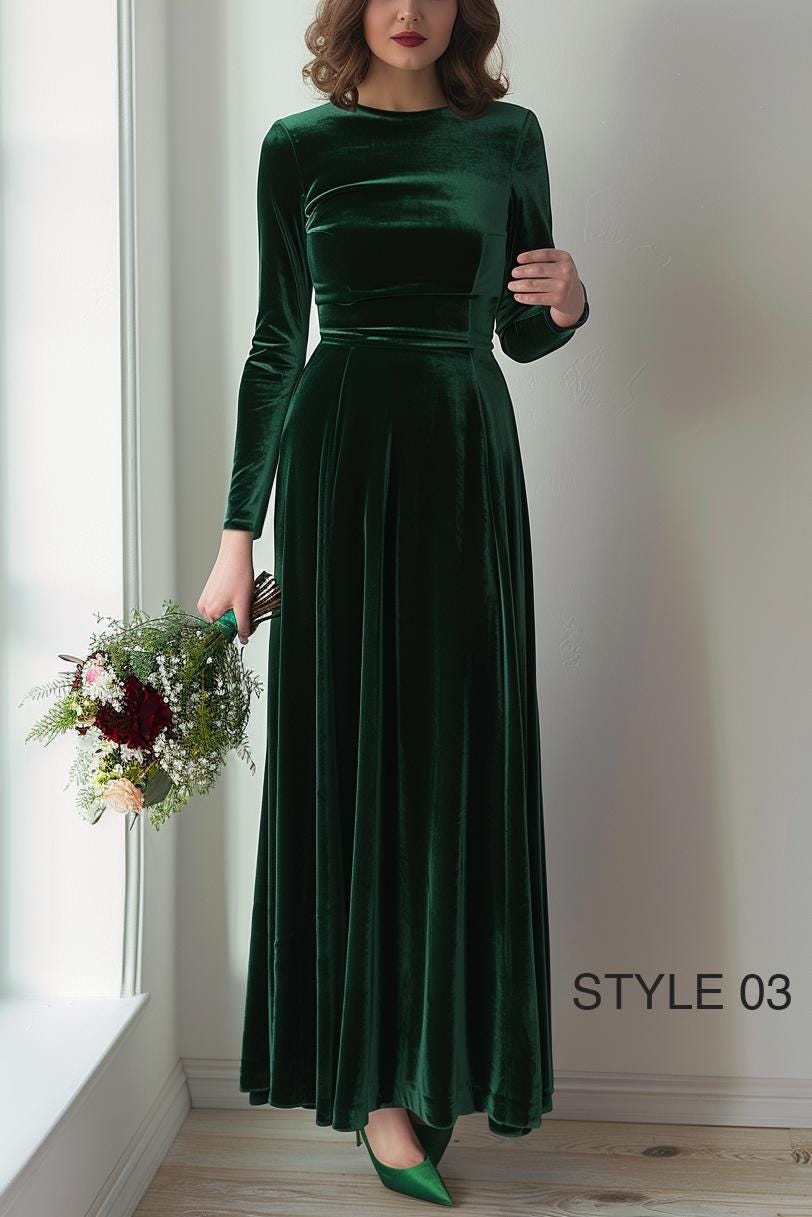 Emerald green velvet long dress | Velvet bridesmaid dress | Plus Size | Maxi Dress | Evening dress | New Year dress