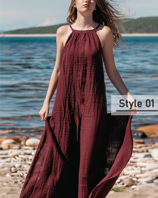 Customizable Linen Maxi Dress for Women | Breathable and Elegant Summer Dress | Sleeveless Minimalist Style, Personalization | SKU.013