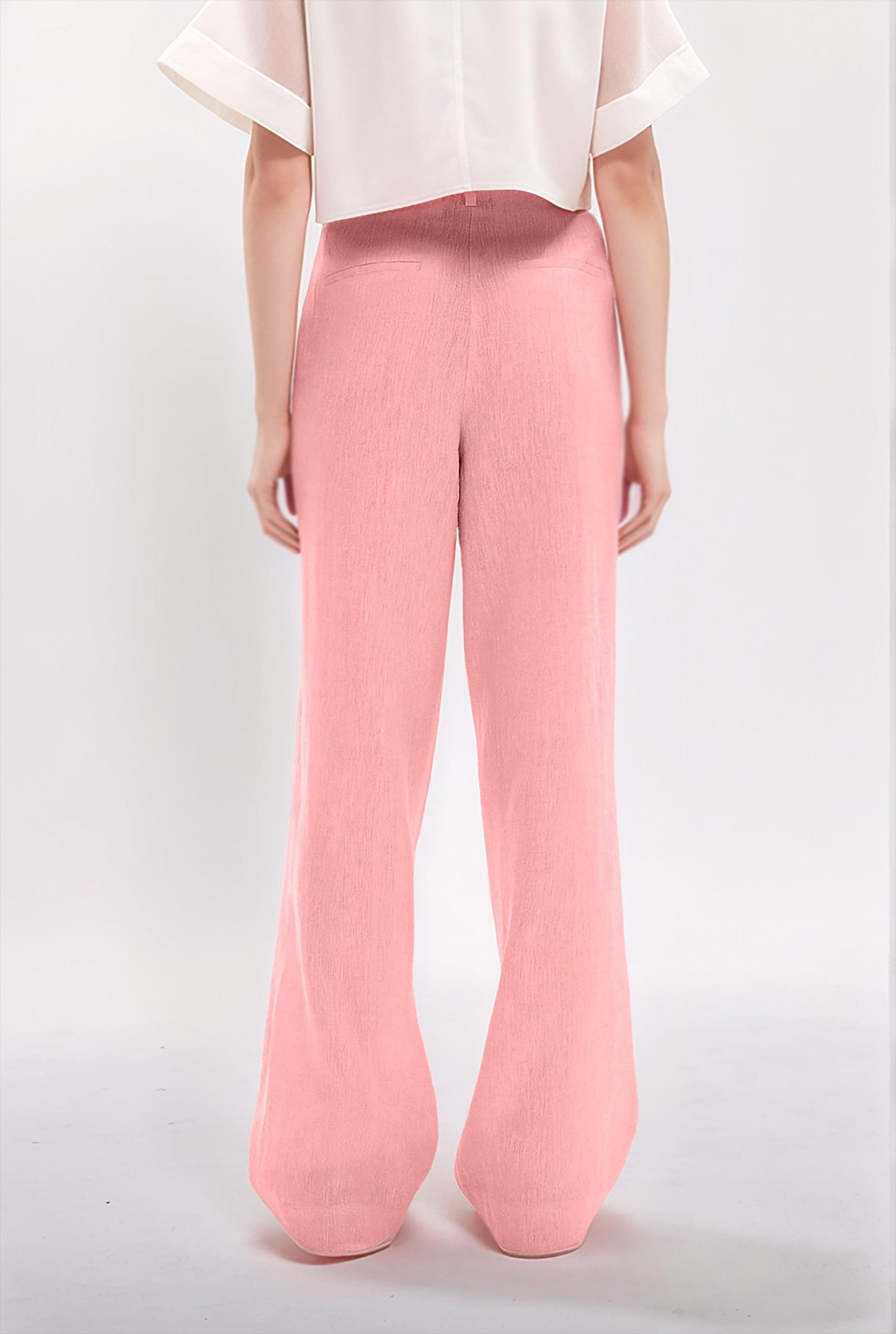 Blush Pink Wide-Leg Linen Pants – High-Waist Casual Trousers for Women | SKU.25T11T6B