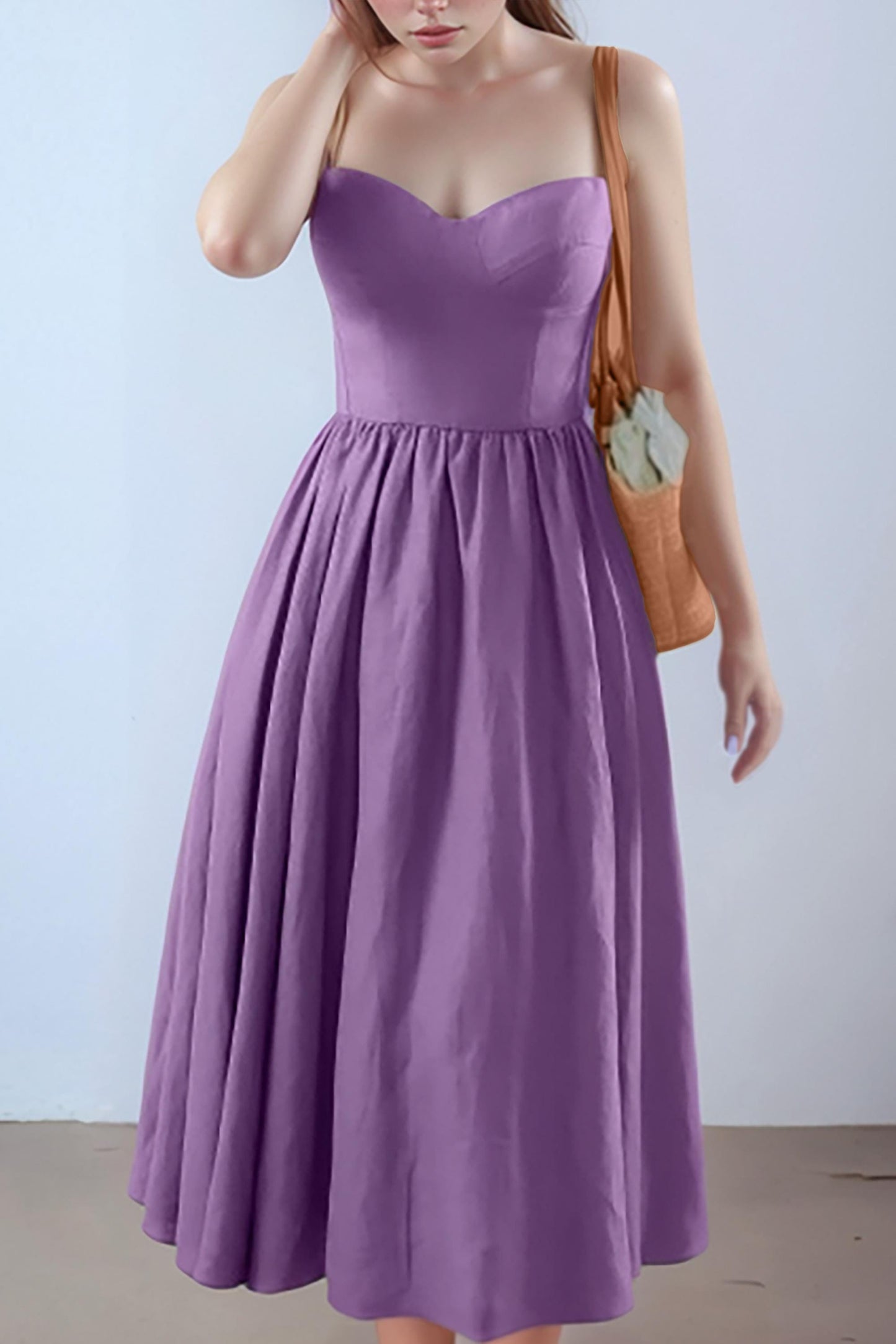 Elegant Lavender Midi Dress – Romantic Sleeveless Corset Sundress for Women | SKU.25T11T7W