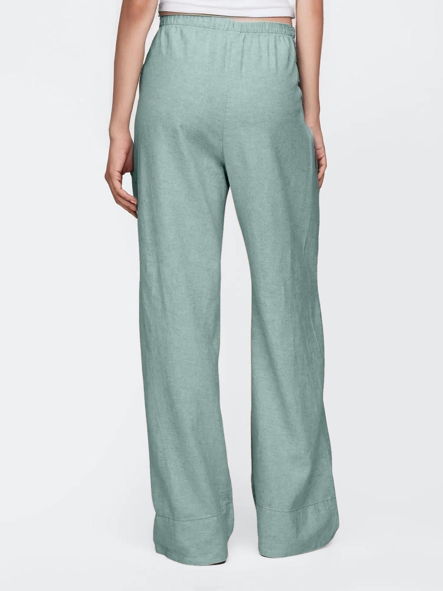 Wide Leg Linen Pants for Women - Soft Elastic Waist Trousers, Casual Summer Loose Fit, Minimalist Office Look | SKU.25T22T5K