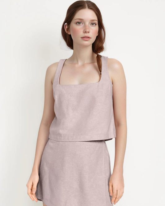 Sleeveless Linen Tank Top - Lightweight Summer Blouse, Minimalist Square Neck Crop for Women | SKU.25T22T5F