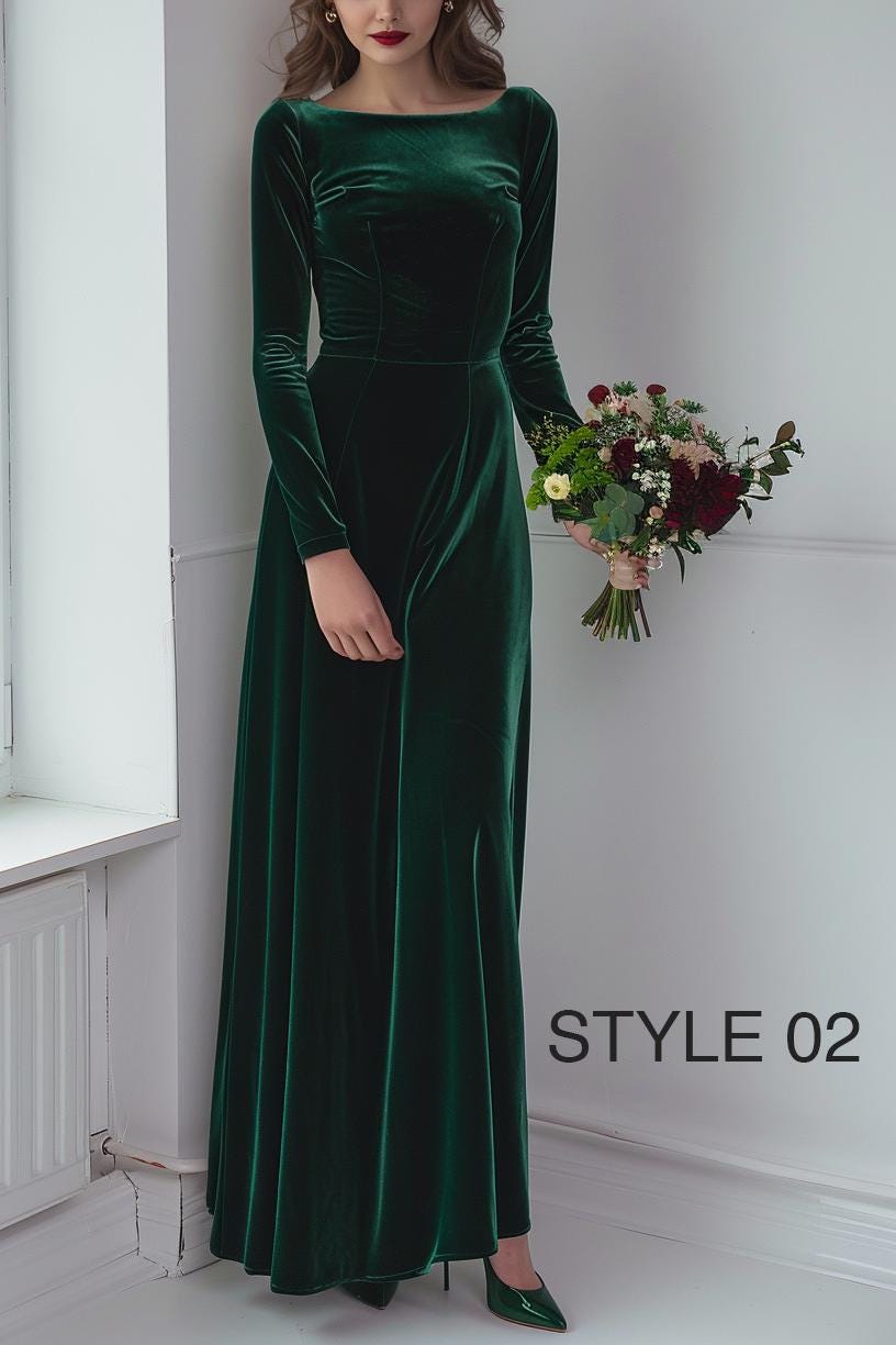 Emerald green velvet long dress | Velvet bridesmaid dress | Plus Size | Maxi Dress | Evening dress | New Year dress